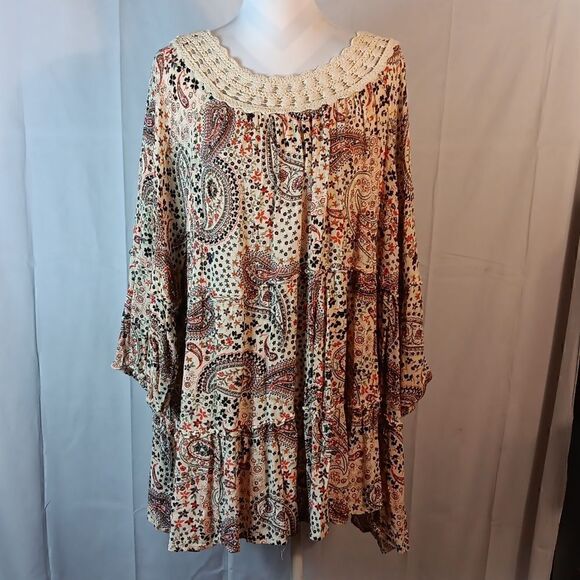 Torrid Babydoll Crocheted Neck Paisley Top - Picture 1 of 8
